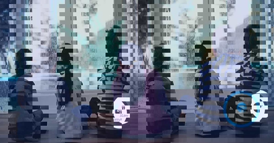 children looking out window